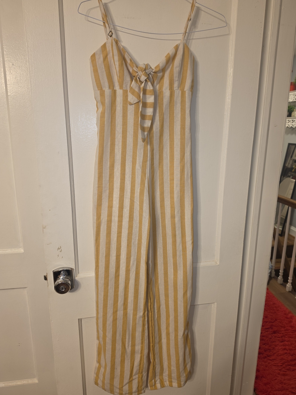 Striped Yellow & White Wide-Leg Jumpsuit with Tie Front